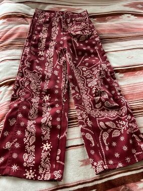 Maroon Bandana Print Wide Leg Pants Size Small